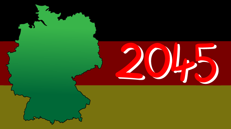 Bandiera della Germania sullo sfondo, cartina della Germania a sinistra con “2045” scritto sulla destra in rosso