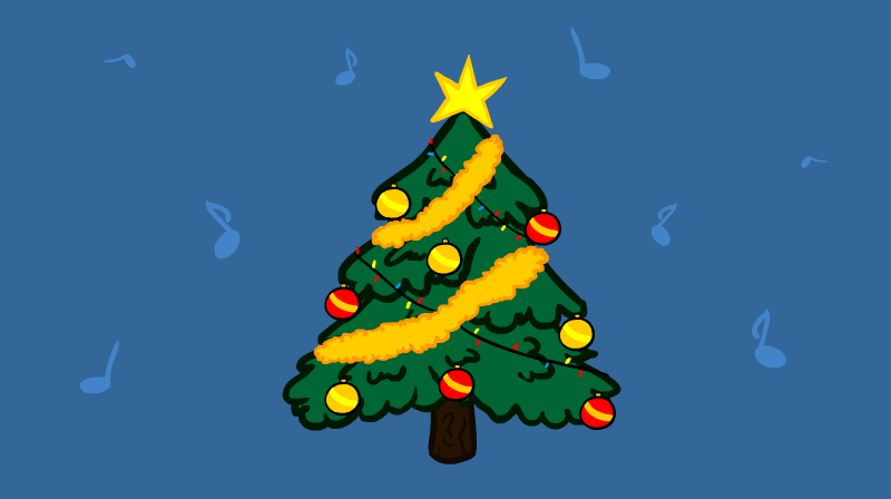 Nella gif è raffigurato un albero di Natale decorato che balla