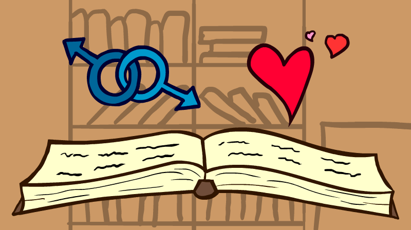 un disegno di un libro aperto con un cuore sopra