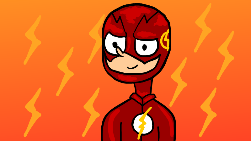 Un disegno di Flash nella sua tuta rossa