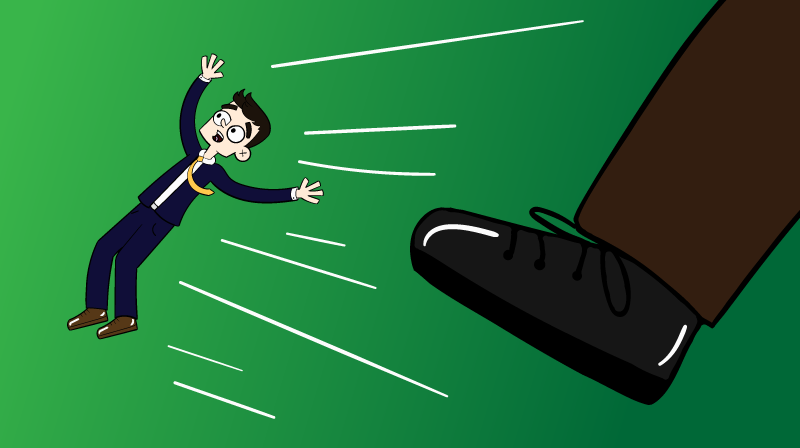Kick Big foot kicking an employee