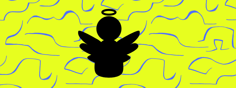 La silhouette di un angioletto su sfondo giallo e blu