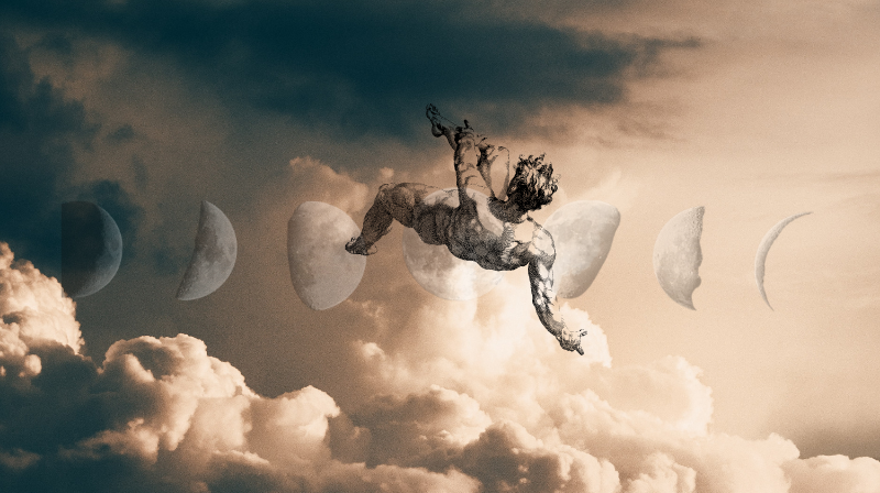 A guy is falling from the sky