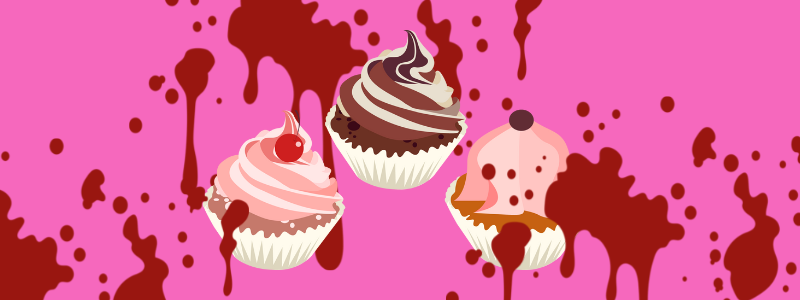 coloured muffins with blood
