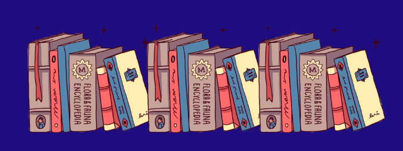 Una collezione di libri su sfondo blu