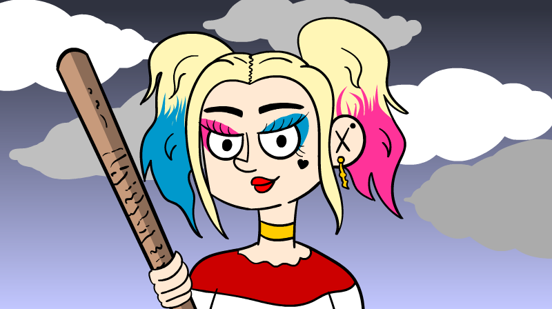 Caricatura di Harley Quinn con una mazza da baseball in mano
