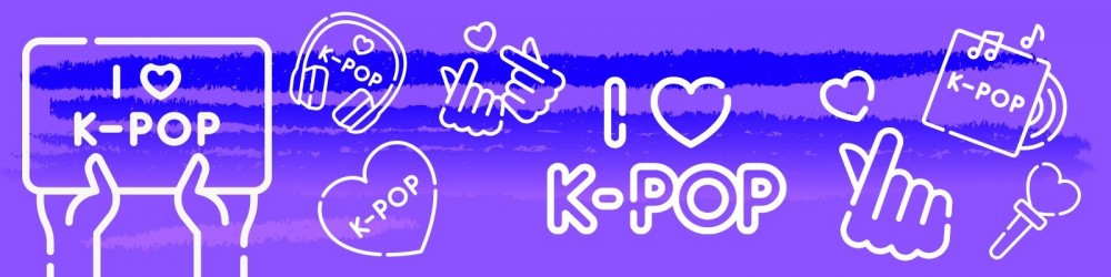 k-pop frame whit white line art and purple wallapper whit k-pop symbol