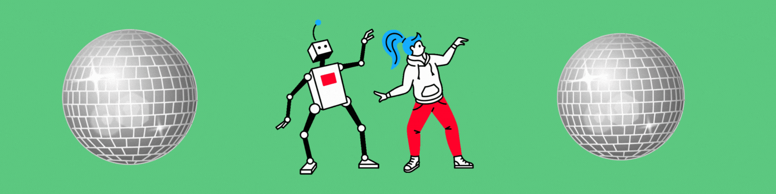 Cornice con robot e ragazza che ballano