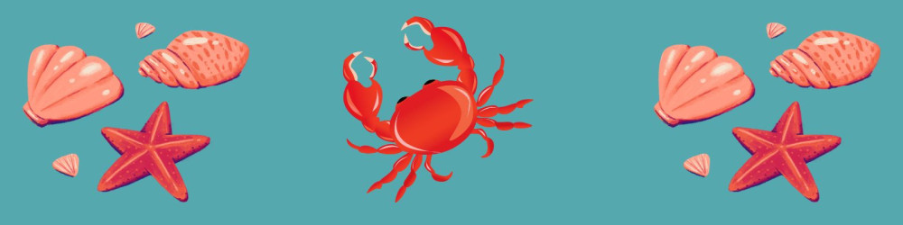 Granchio in mezzo alle conchiglie disegno di un granchio in mezzo a delle conchiglie e delle stelle marine