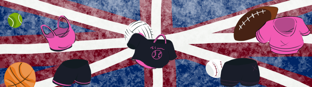 disegni di vestiti sportivi per ragazze con sfondo la bandiera britannica