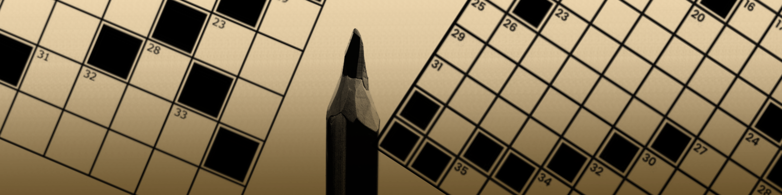 immagine orizzontale a tema cruciverba nello sfondo ci sono delle caselle per il cruciverba mentre in primo piano una punta di una matita