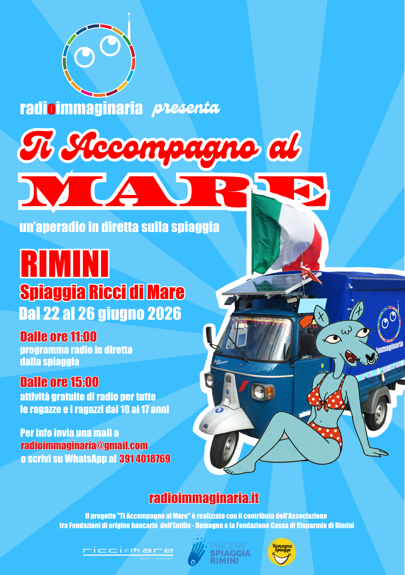 Locandina Ti Accompagno al Mare a Rimini Locandina dell'evento di Radioimmaginaria "Ti Accompagno al Mare" a Rimini