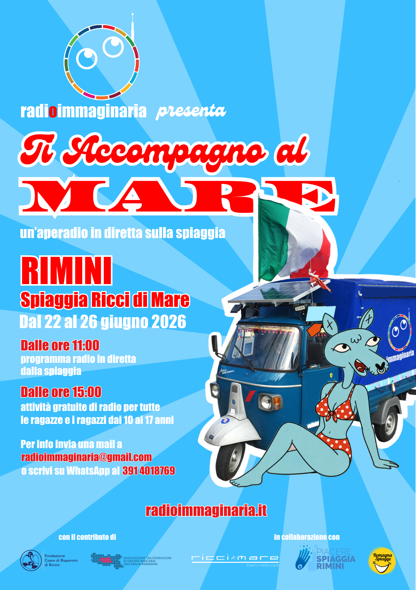 Locandina Ti Accompagno al Mare a Rimini Locandina dell'evento di Radioimmaginaria "Ti Accompagno al Mare" a Rimini